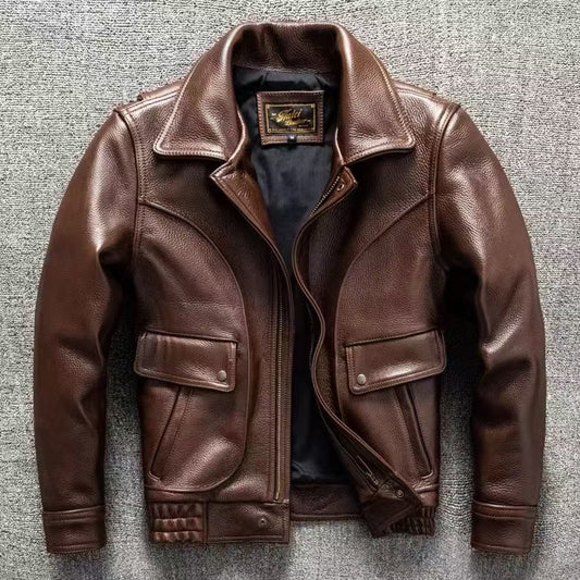 Men's sheep leather flight brown motorcycle coat classic winter warm men's jacket A4 - YZ Lether