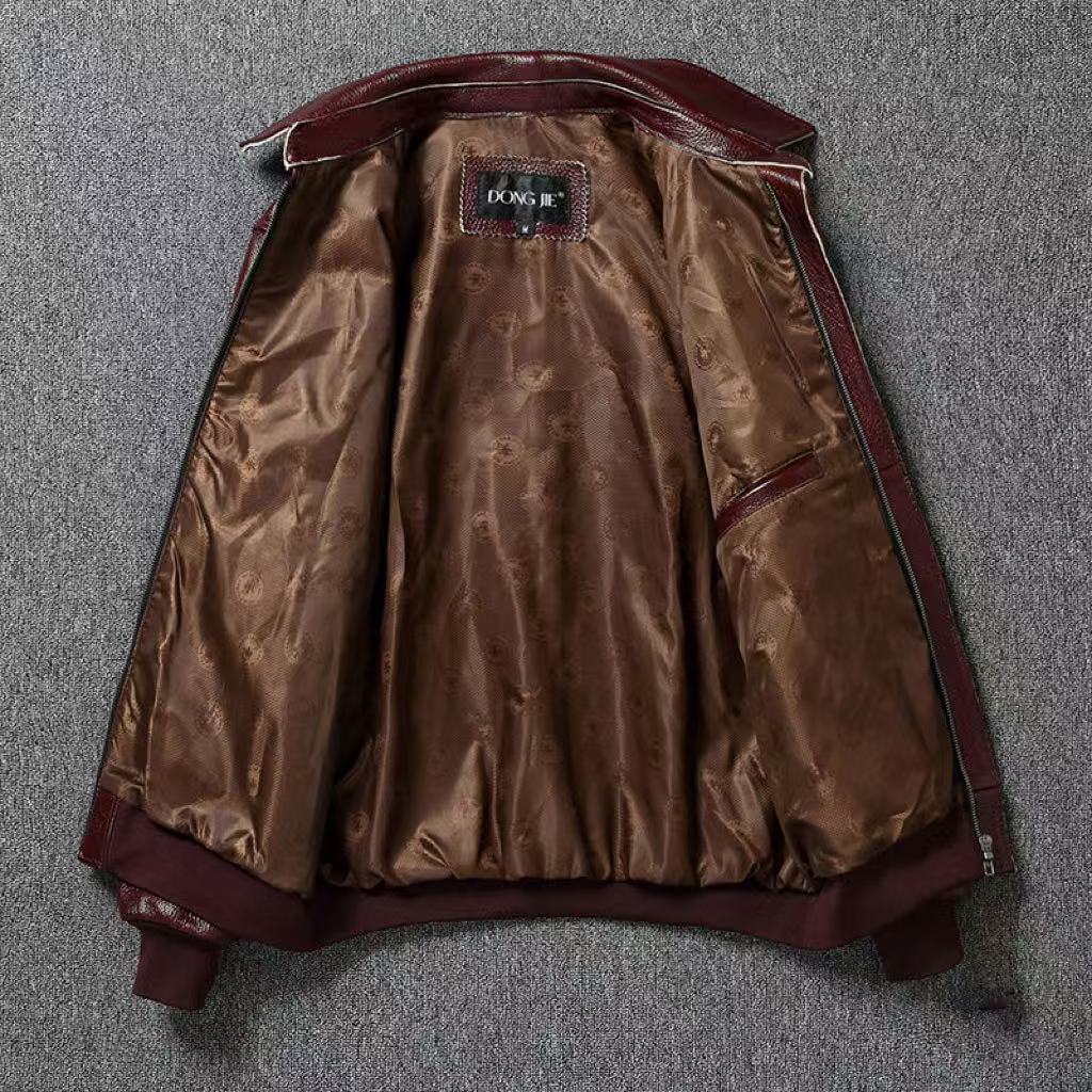 Men's cowhide leather A2 flight red coat classic spring-automn men's casual top N1 - YZ Lether