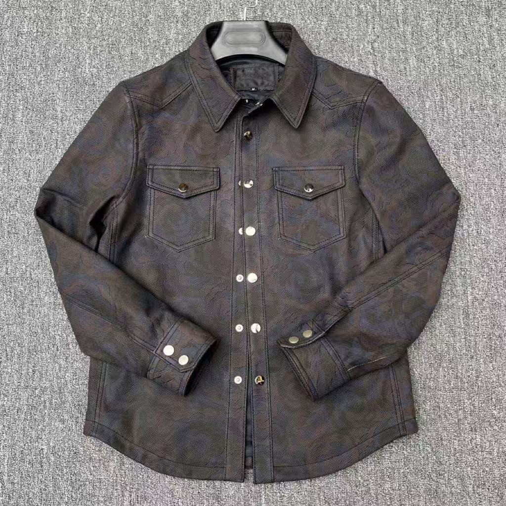Men's cow leather shirts blouse inner layer classic casual men top2 - YZ Lether