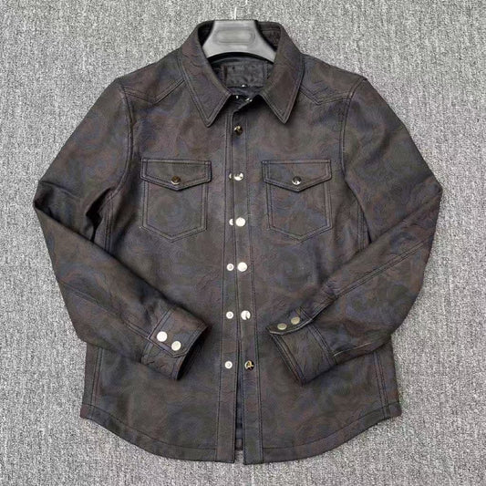 Men's cow leather shirts blouse inner layer classic casual men top2 - YZ Lether