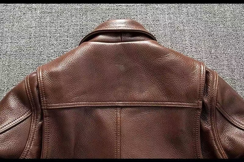 Men's sheep leather flight brown motorcycle coat classic winter warm men's jacket A4 - YZ Lether