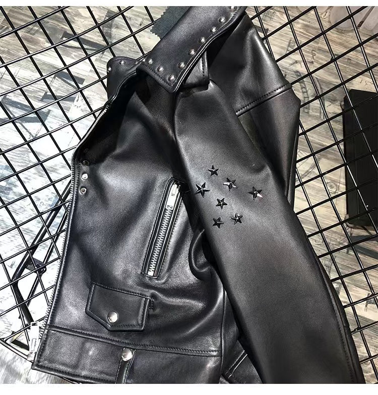 Women's sheep leather Rivet motorcycle style spring-automn women's cool top - YZ Lether