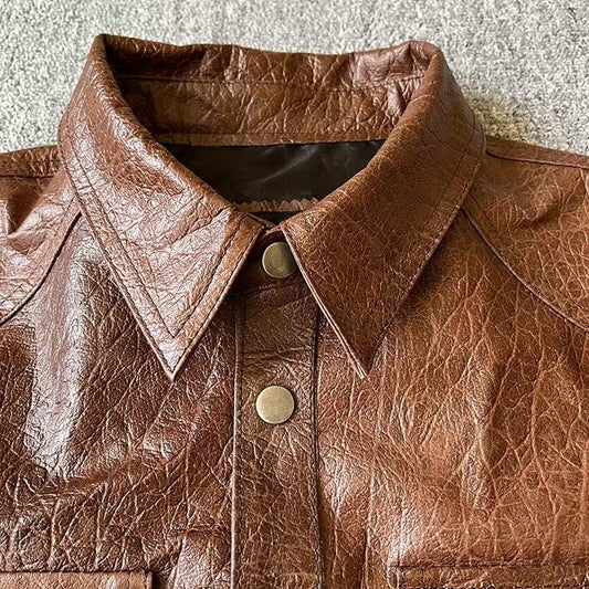 Men's cow leather shirts blouse inner layer classic casual men top - YZ Lether