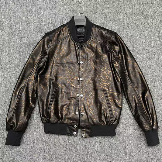 Men's cow leather flight green motorcycle coat classic winter warm men's jacket A18 - YZ Lether