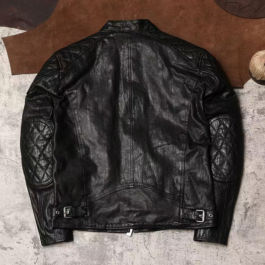 Men's sheep leather jacket classic spring-automn men's motorcycle cool coat top - YZ Lether