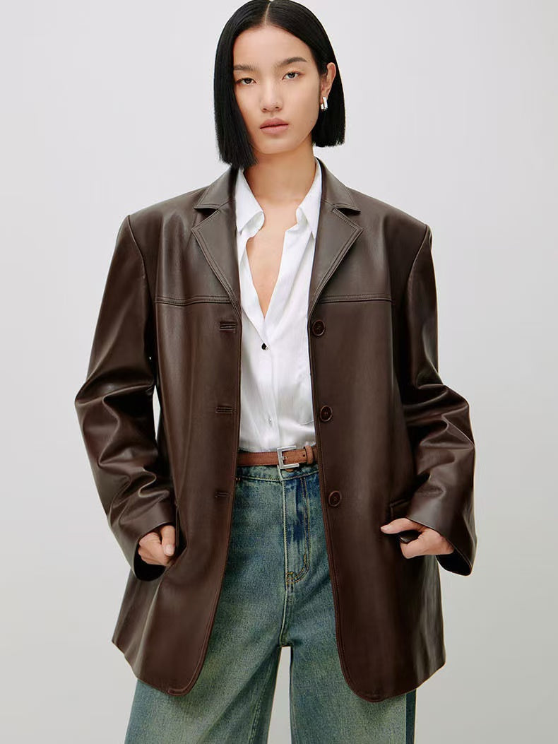 Women's sheep leather suit coat classic spring-automn women's top - YZ Lether