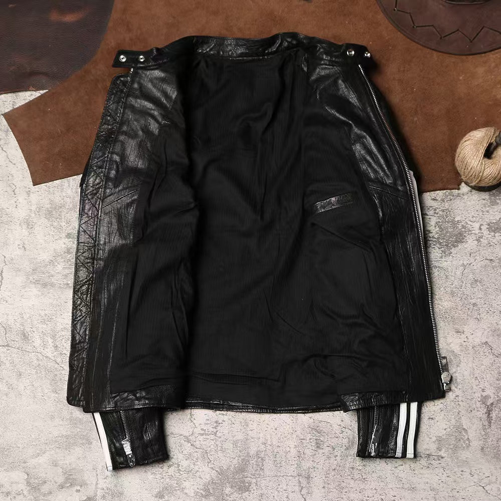 Men's sheep leather jacket classic spring-automn men's motorcycle cool coat top - YZ Lether