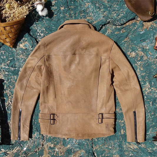 Men's natural crinkled textured goatskin leather flight spring-autumn chelsea biker jacket A104 - YZ Lether
