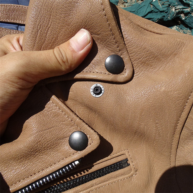 Men's natural crinkled textured goatskin leather flight spring-autumn chelsea biker jacket A104 - YZ Lether