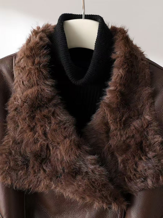 Women's sheep brown leather coat padded leather jacket winter women's top - YZ Lether