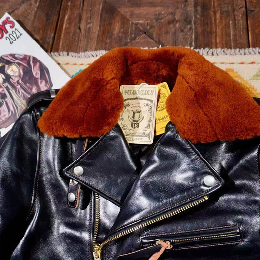 Men's cowhide leather flight black motorcycle coat classic winter warm men's jacket A9 - YZ Lether