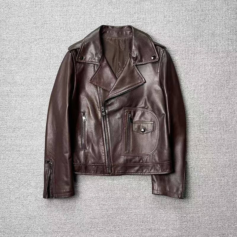 Women's sheep leather black coat classic motorcycle cool