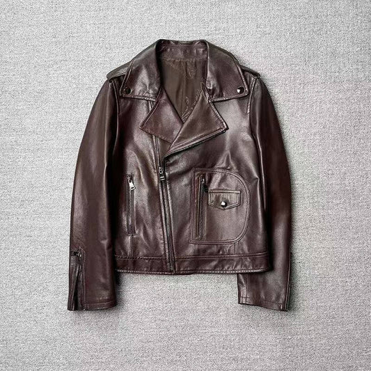Women's sheep leather black coat classic motorcycle cool style spring-automn women's casual top - YZ Lether