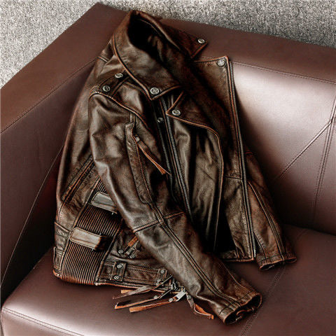 Men's cow leather flight green motorcycle coat classic winter warm men's jacket A10 - YZ Lether