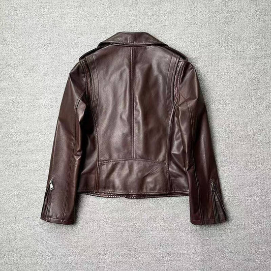 Women's sheep leather black coat classic motorcycle cool style spring-automn women's casual top - YZ Lether