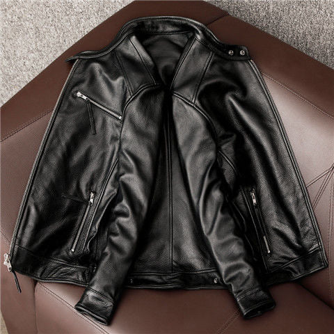 Men's cowhide leather flight spring-autumn motorcycle coat classic warm men's jacket A103 - YZ Lether