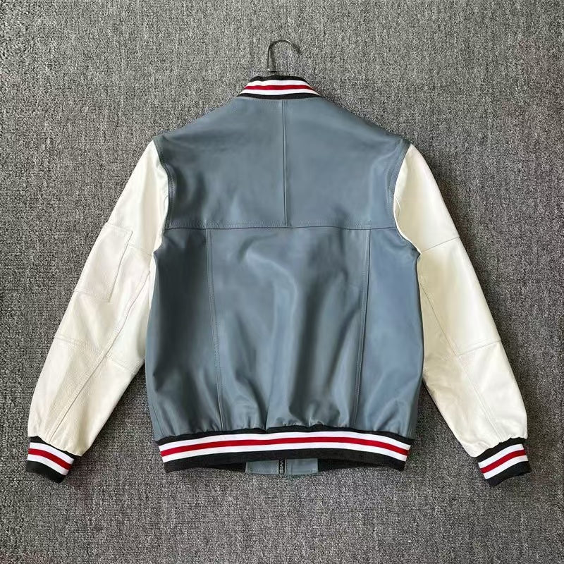 Men's sheep leather jacket classic all season men's baseball top - YZ Lether