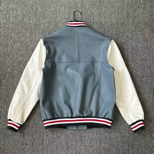 Men's sheep leather jacket classic all season men's baseball top - YZ Lether