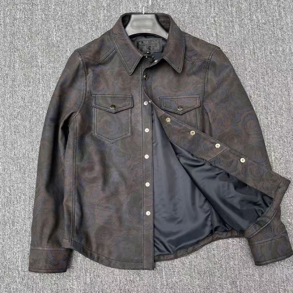 Men's cow leather shirts blouse inner layer classic casual men top2 - YZ Lether