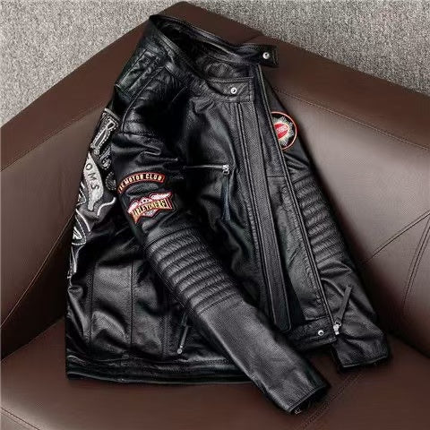 Men's sheep leather flight black indian style motorcycle coat classic winter warm men's jacket A6 - YZ Lether