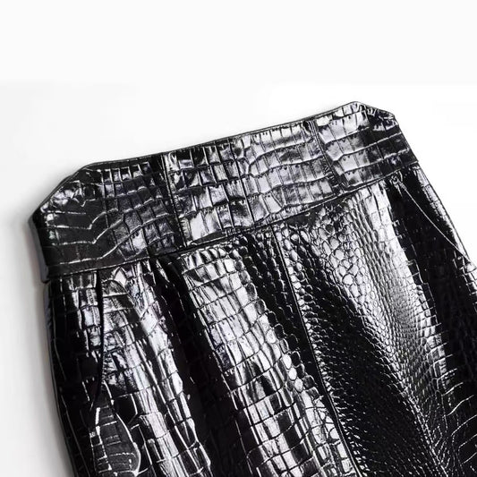 Women's sheep patent leather dress classic spring-automn modern style half short skirt bustier - YZ Lether
