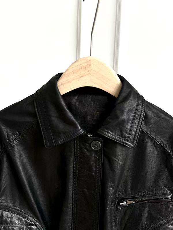 Women's sheep leather black coat classic motorcycle spring-automn women's cool top 3 - YZ Lether