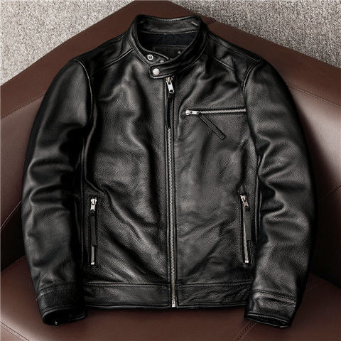 Men's cowhide leather flight spring-autumn motorcycle coat classic warm men's jacket A103 - YZ Lether