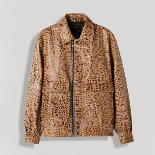 Men's sheep leather coat crocodile texture fancy cool style spring-automn-winter men's luxury top - YZ Lether