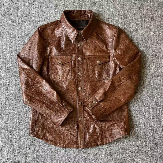 Men's cow leather shirts blouse inner layer classic casual men top - YZ Lether