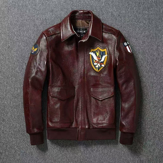 Men's cowhide leather A2 flight red coat classic spring-automn men's casual top N1 - YZ Lether